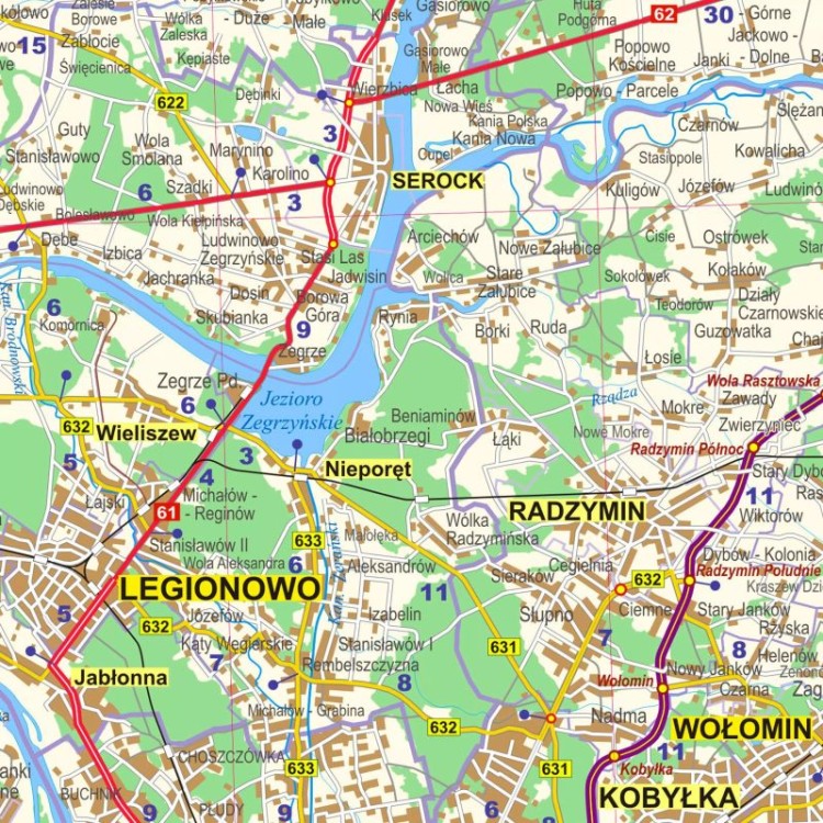 Okolice Warszawy 1:100 000. Mapa ścienna administracyjno-drogowa. Fragment 4