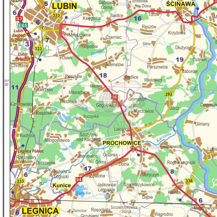 Okolice Wrocławia 1:100 000. Mapa ścienna administracyjno-drogowa. Fragment 2