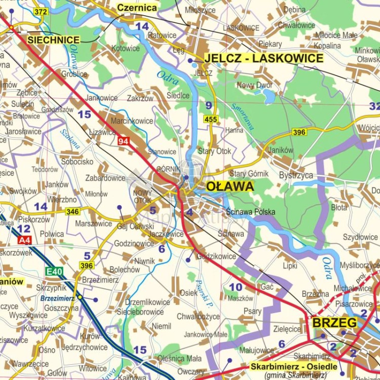 Okolice Wrocławia 1:100 000. Mapa ścienna administracyjno-drogowa. Fragment 3