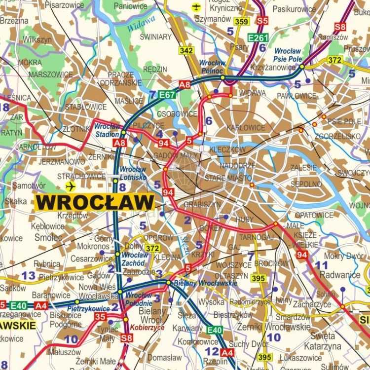 Okolice Wrocławia 1:100 000. Mapa ścienna administracyjno-drogowa. Fragment 4