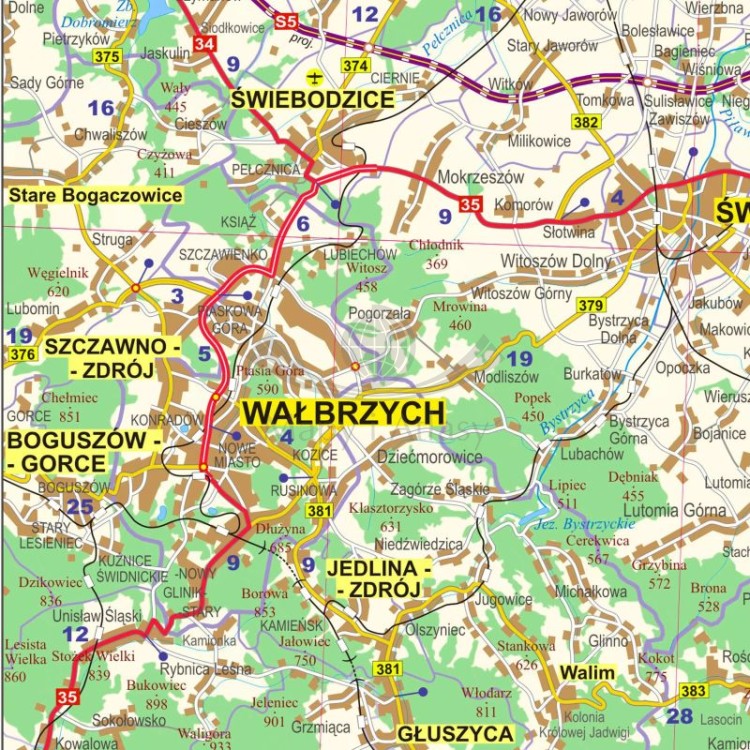 Okolice Wrocławia 1:100 000. Mapa ścienna administracyjno-drogowa. Fragment 5