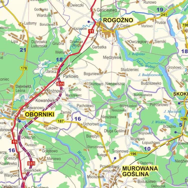 Okolice Poznania 1:100 000. Mapa ścienna administracyjno-drogowa. Fragment 1