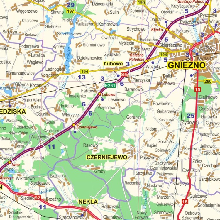 Okolice Poznania 1:100 000. Mapa ścienna administracyjno-drogowa. Fragment 5