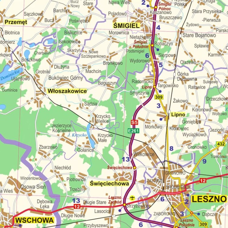 Okolice Poznania 1:100 000. Mapa ścienna administracyjno-drogowa. Fragment 6