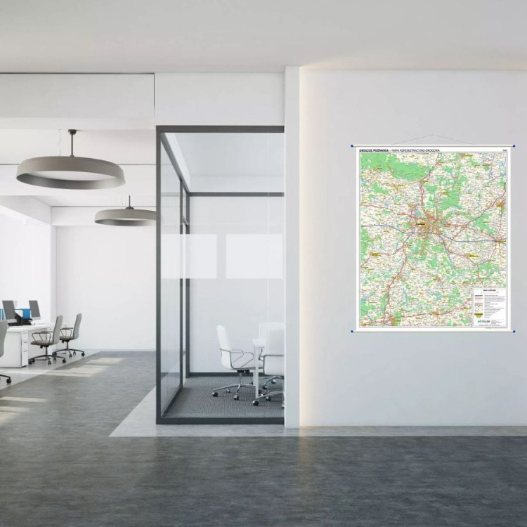 Okolice Poznania 1:100 000. Mapa ścienna administracyjno-drogowa. Przykład aranżacji