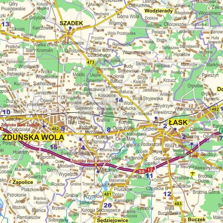 Okolice Łodzi 1:100 000. Mapa administracyjno-drogowa w ramie drewnianej. Fragment 4