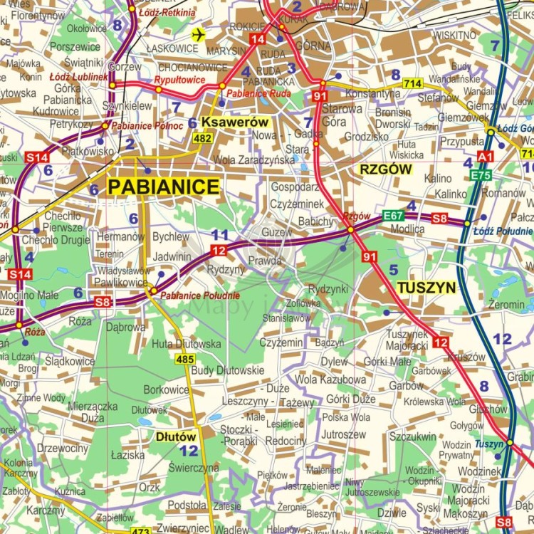 Okolice Łodzi 1:100 000. Mapa administracyjno-drogowa w ramie drewnianej. Fragment 5