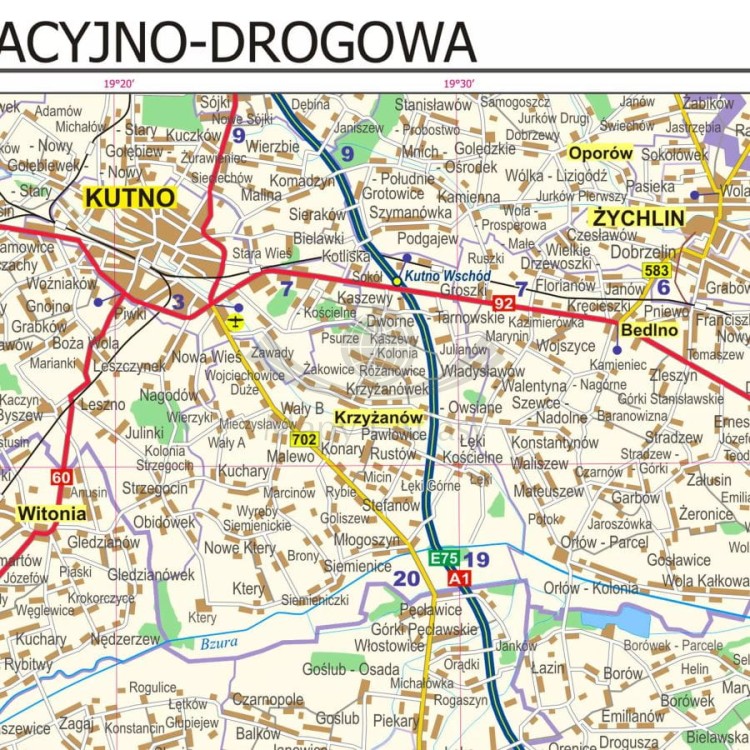 Okolice Łodzi 1:100 000. Mapa administracyjno-drogowa w ramie drewnianej. Fragment 7