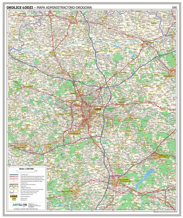Okolice Łodzi 1:100 000. Mapa administracyjno-drogowa. Wersja magnetyczna