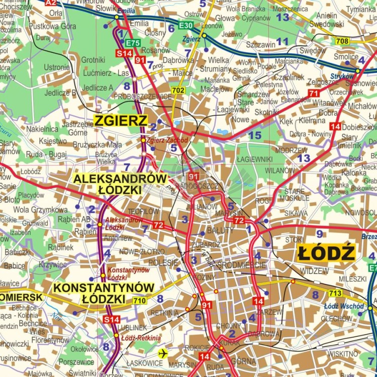 Okolice Łodzi 1:100 000. Mapa administracyjno-drogowa. Wersja magnetyczna. Fragment 1