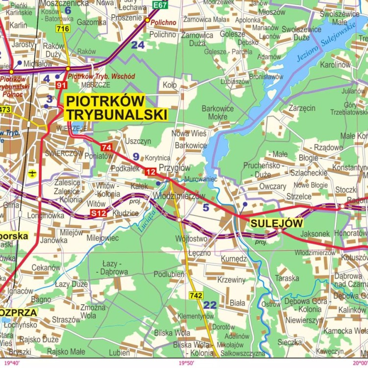 Okolice Łodzi 1:100 000. Arkusz, mapa ścienna administracyjno-drogowa. Fragment 2
