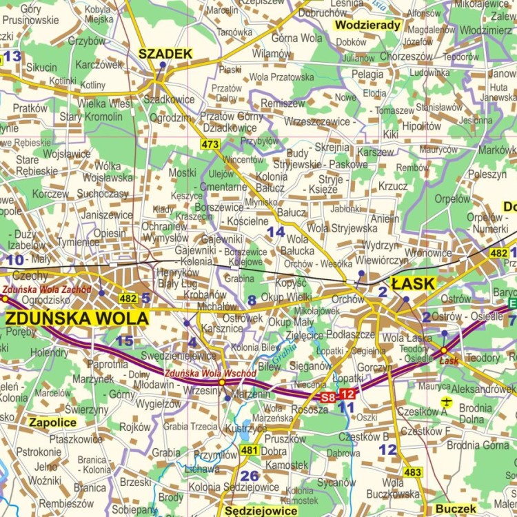 Okolice Łodzi 1:100 000. Arkusz, mapa ścienna administracyjno-drogowa. Fragment 4