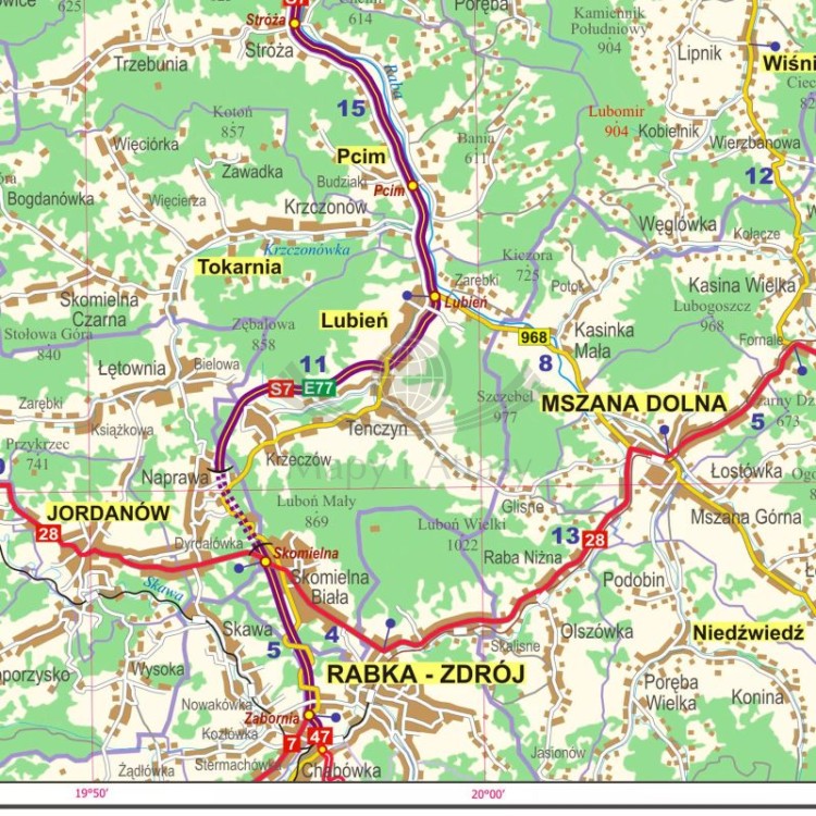 Okolice Krakowa 1:100 000. Mapa administracyjno-drogowa w ramie drewnianej. Fragment 2