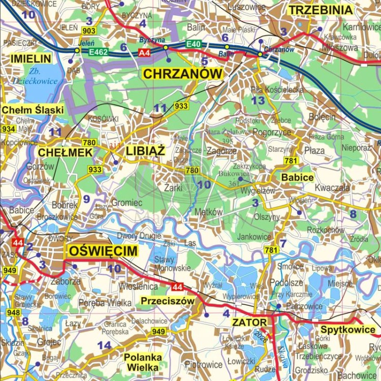 Okolice Krakowa 1:100 000. Mapa administracyjno-drogowa w ramie drewnianej. Fragment 6