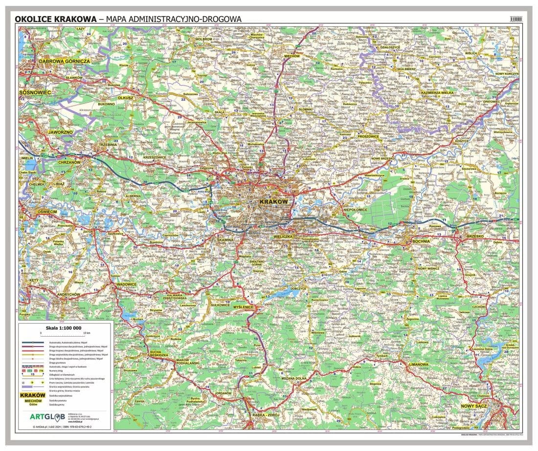 Okolice Krakowa 1:100 000. Mapa administracyjno-drogowa. Wersja magnetyczna
