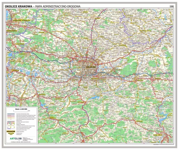 Okolice Krakowa 1:100 000. Mapa administracyjno-drogowa. Wersja magnetyczna