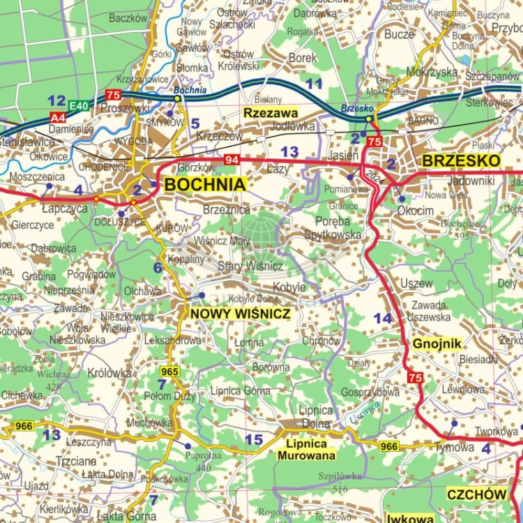 Okolice Krakowa 1:100 000. Mapa administracyjno-drogowa. Wersja magnetyczna. Fragment 4