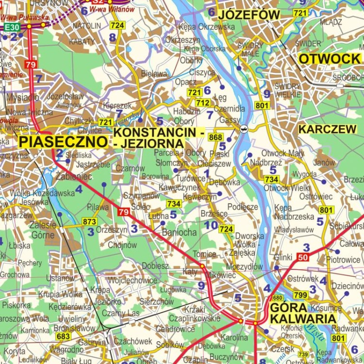 Okolice Warszawy 1:100 000. Mapa administracyjno-drogowa w ramie drewnianej. Fragment 2