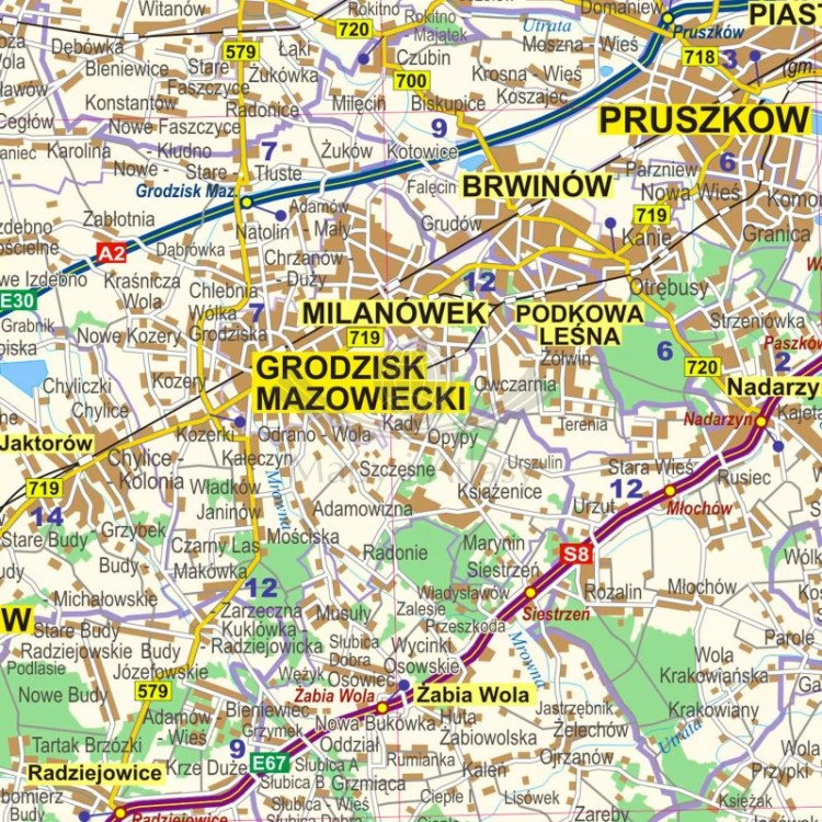 Okolice Warszawy 1:100 000. Mapa administracyjno-drogowa w ramie drewnianej. Fragment 3