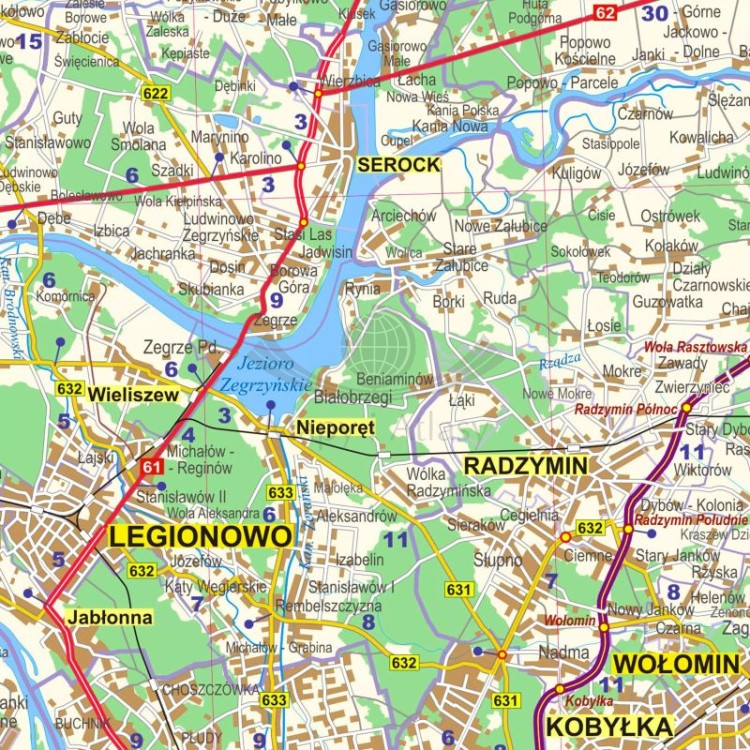 Okolice Warszawy 1:100 000. Mapa administracyjno-drogowa w ramie drewnianej. Fragment 4