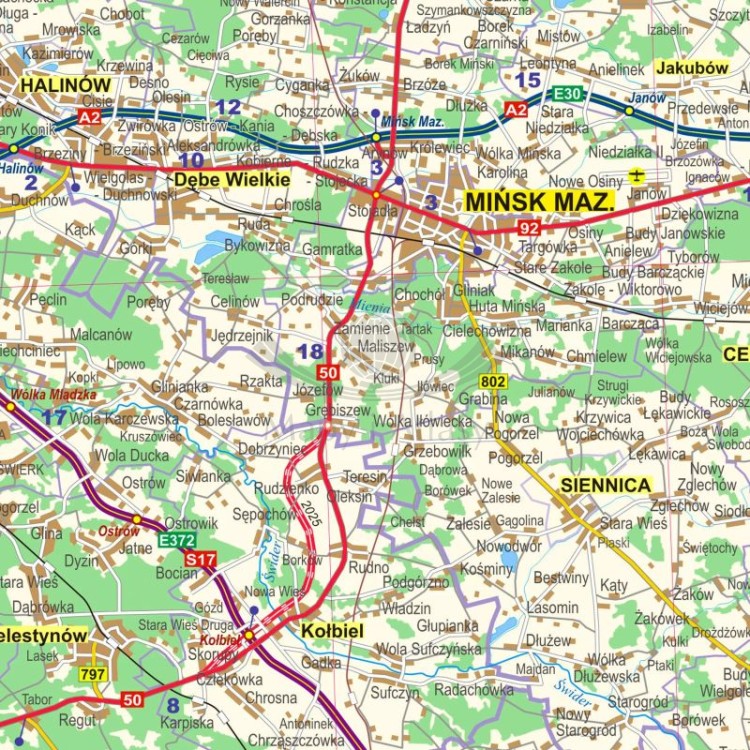 Okolice Warszawy 1:100 000. Mapa administracyjno-drogowa w ramie drewnianej. Fragment 7