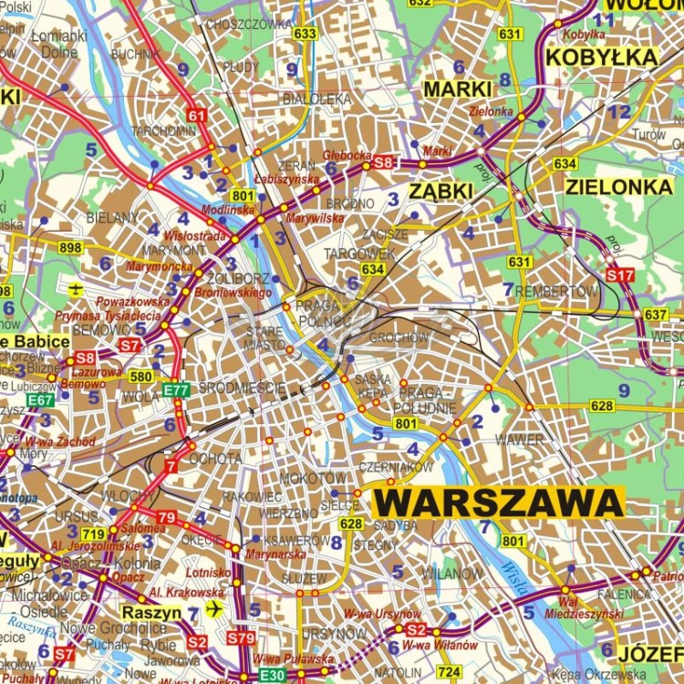 Okolice Warszawy 1:100 000. Mapa administracyjno-drogowa. Wersja do wpinania. Fragment 1