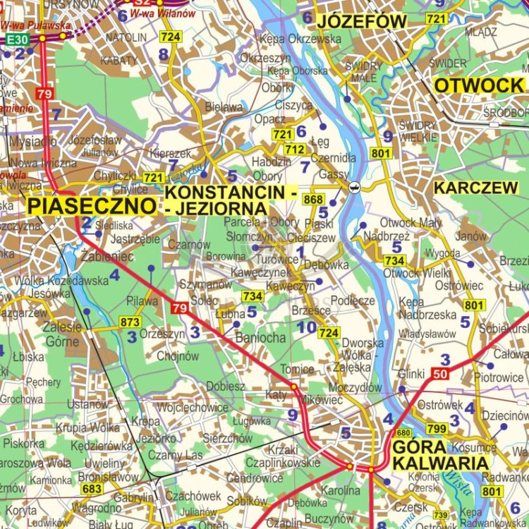 Okolice Warszawy 1:100 000. Mapa administracyjno-drogowa. Wersja do wpinania. Fragment 2