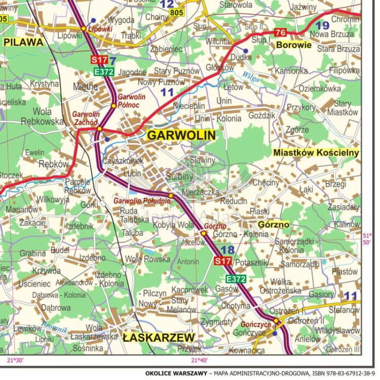 Okolice Warszawy 1:100 000. Mapa administracyjno-drogowa. Wersja do wpinania. Fragment 5