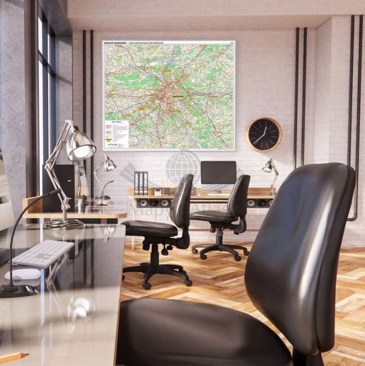 Okolice Warszawy 1:100 000. Mapa administracyjno-drogowa. Wersja do wpinania. Przykład aranżacji