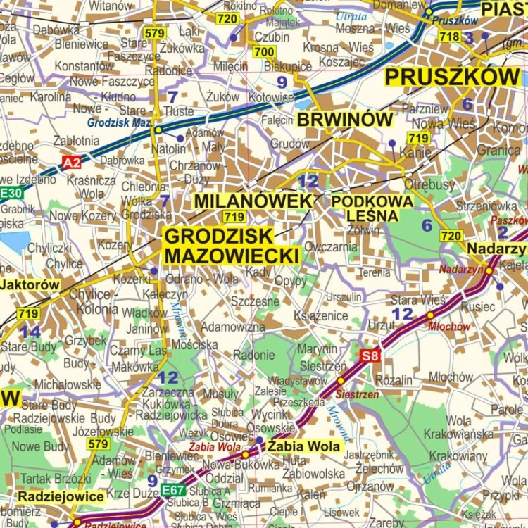 Okolice Warszawy 1:100 000. Mapa administracyjno-drogowa. Wersja magnetyczna. Fragment 3