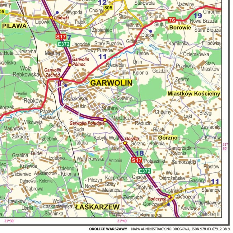 Okolice Warszawy 1:100 000. Mapa administracyjno-drogowa. Wersja magnetyczna. Fragment 5