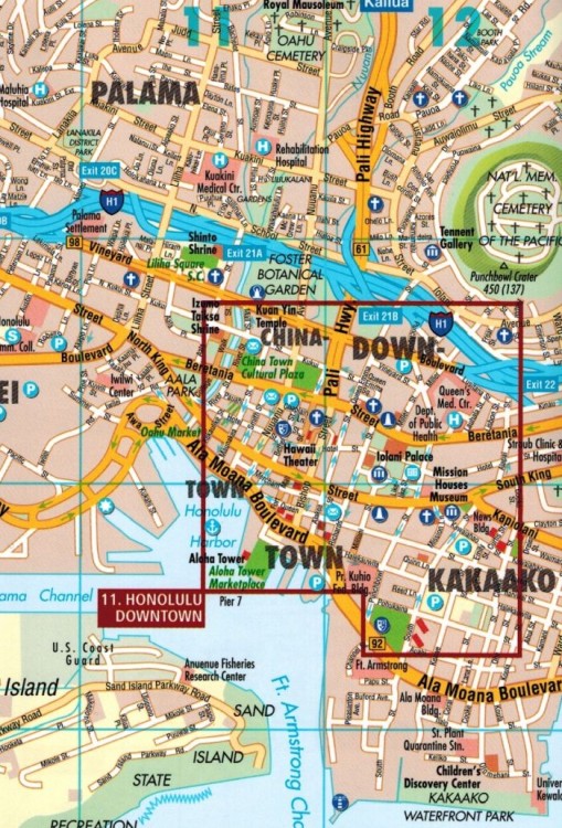 Hawaje 1:400 000. Laminowana mapa samochodowo-turystyczna / Plan miasta wydawnictwa Borch. Fragment 2
