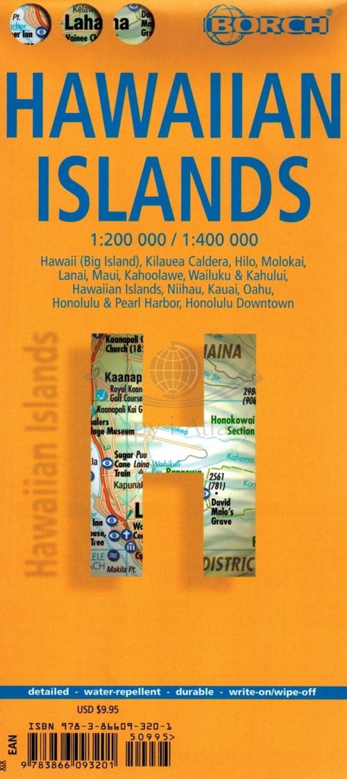 Hawaje 1:400 000. Laminowana mapa samochodowo-turystyczna / Plan miasta. Borch