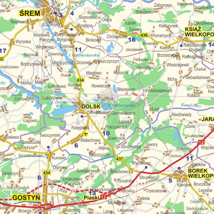 Okolice Poznania 1:100 000. Mapa administracyjno-drogowa w ramie drewnianej. Fragment 3
