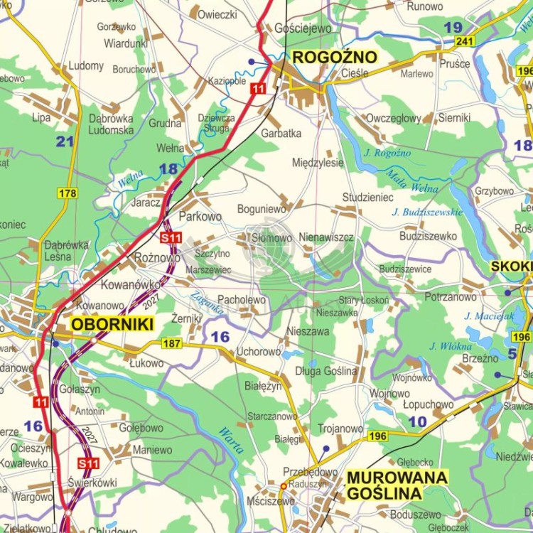 Okolice Poznania 1:100 000. Mapa administracyjno-drogowa. Wersja do wpinania. Fragment 1