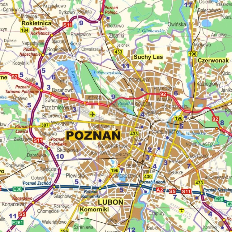 Okolice Poznania 1:100 000. Mapa administracyjno-drogowa. Wersja do wpinania. Fragment 4