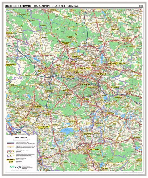 Okolice Katowic 1:100 000. Mapa administracyjno-drogowa. Wersja magnetyczna