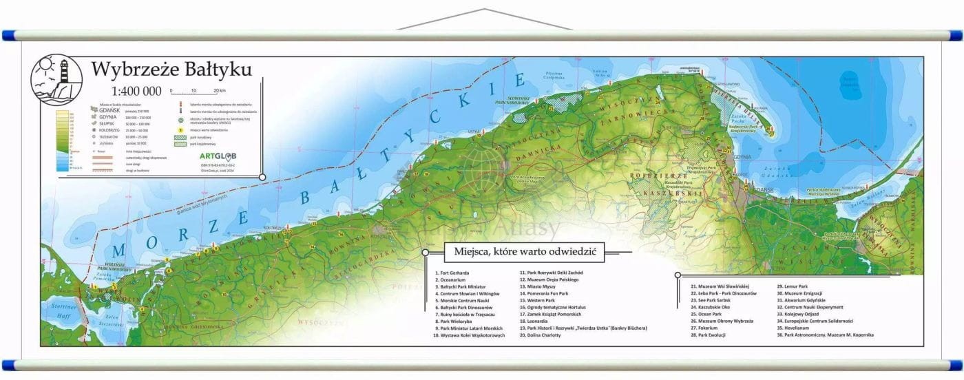 Wybrzeże Bałtyku 1:400 000. Mapa ścienna turystyczna