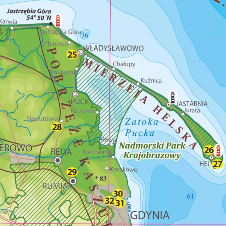 Wybrzeże Bałtyku 1:400 000. Mapa ścienna turystyczna. Fragment 4