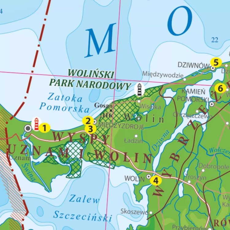 Wybrzeże Bałtyku 1:400 000. Mapa turystyczna. Wersja do wpinania. Fragment 1