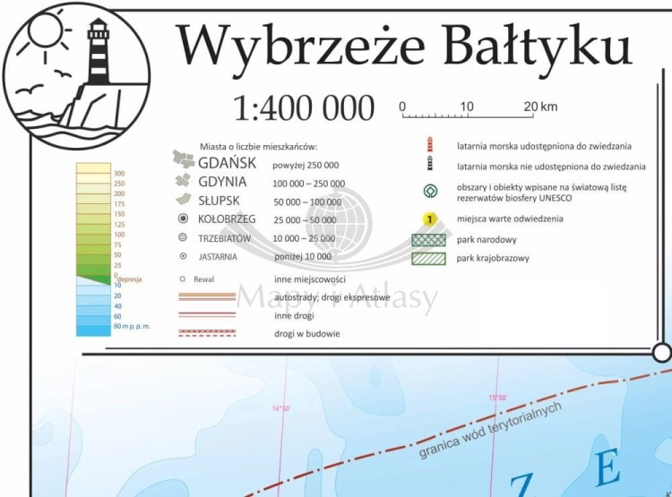Wybrzeże Bałtyku 1:400 000. Mapa turystyczna. Wersja magnetyczna. Legenda