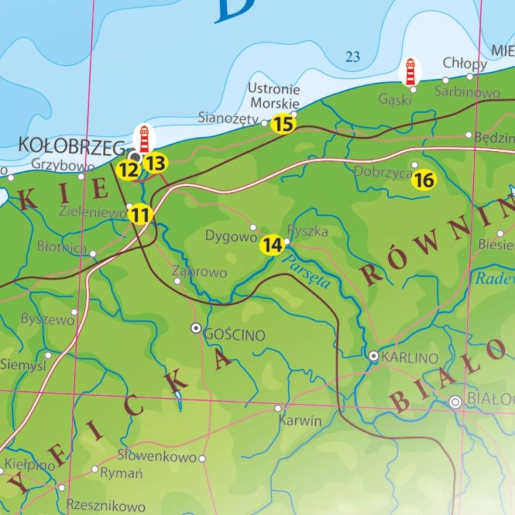 Wybrzeże Bałtyku 1:400 000. Arkusz, mapa ścienna turystyczna. Fragment 2
