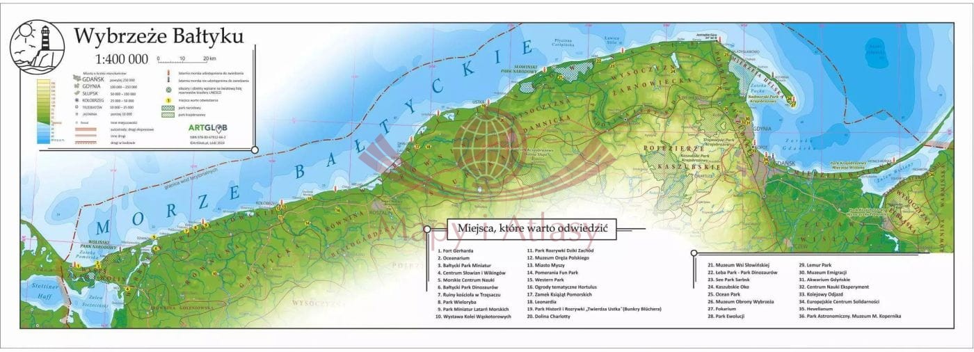 Wybrzeże Bałtyku 1:400 000. Arkusz, mapa ścienna turystyczna