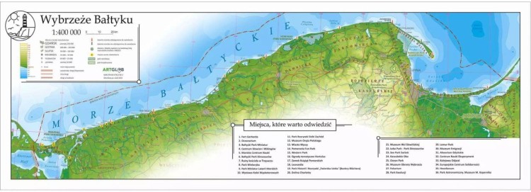 Wybrzeże Bałtyku 1:400 000. Arkusz, mapa ścienna turystyczna