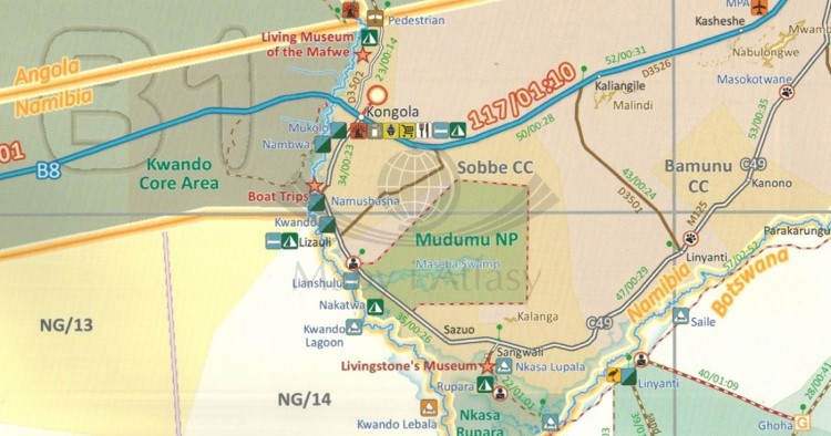 Botswana 1:1 000 000. Wodoodporna mapa samochodowo-turystyczna wydawnictwa Traveller's Map. Fragment 1