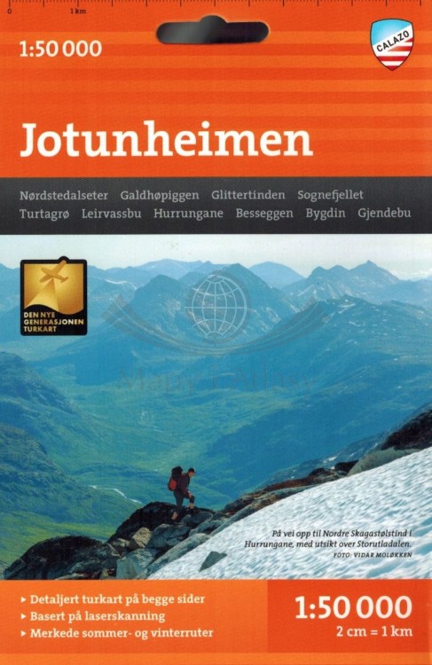 Jotunheimen 1:50 000. Wodoodporna mapa turystyczna wydawnictwa Calazo. Okładka