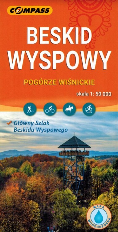 Beskid Wyspowy i Pogórze Wiśnickie 1:50 000. Laminowana mapa turystyczna wydawnictwa Compass. Okładka