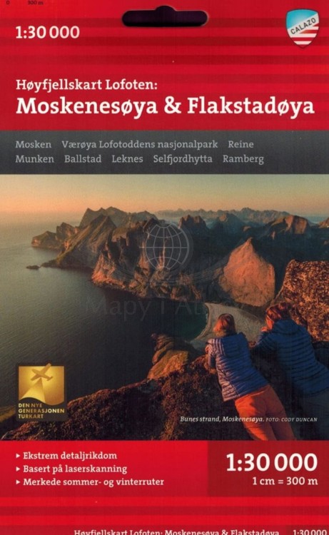 Lofoty: Moskenesoya i Flakstadoya 1:30 000. Wodoodporna mapa turystyczna wydawnictwa Calazo. Okładka
