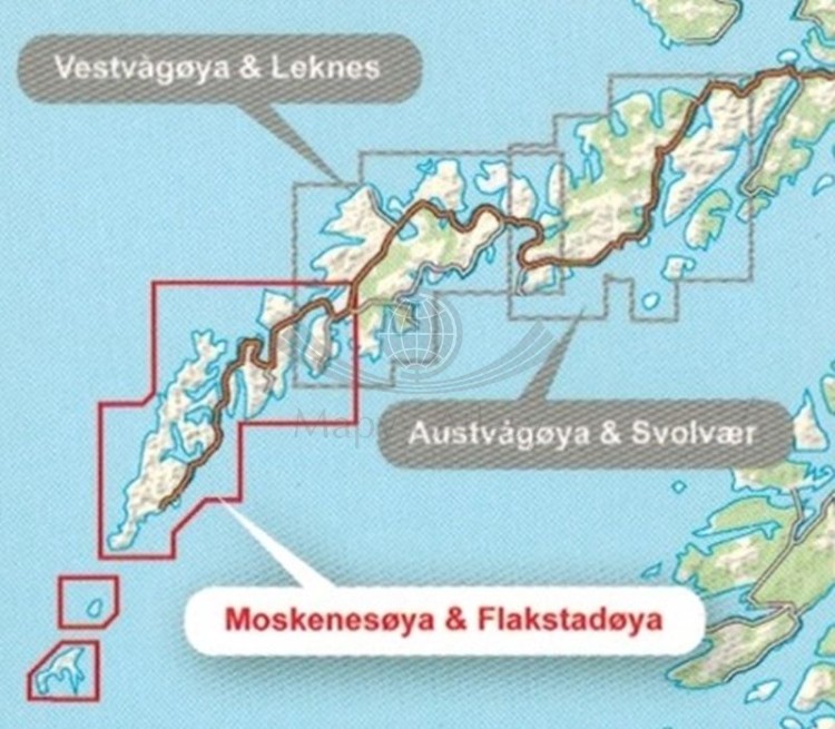 Lofoty: Moskenesoya i Flakstadoya 1:30 000. Wodoodporna mapa turystyczna wydawnictwa Calazo. Zasięg