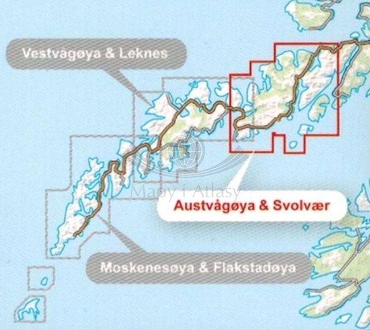 Lofoty: Austvagoya i Svolvaer 1:30 000. Wodoodporna mapa turystyczna wydawnictwa Calazo. Zasięg